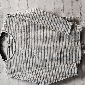 T by Talbots Womens XS Gray White Long Sleeve Striped Top Shirt exposed stitches